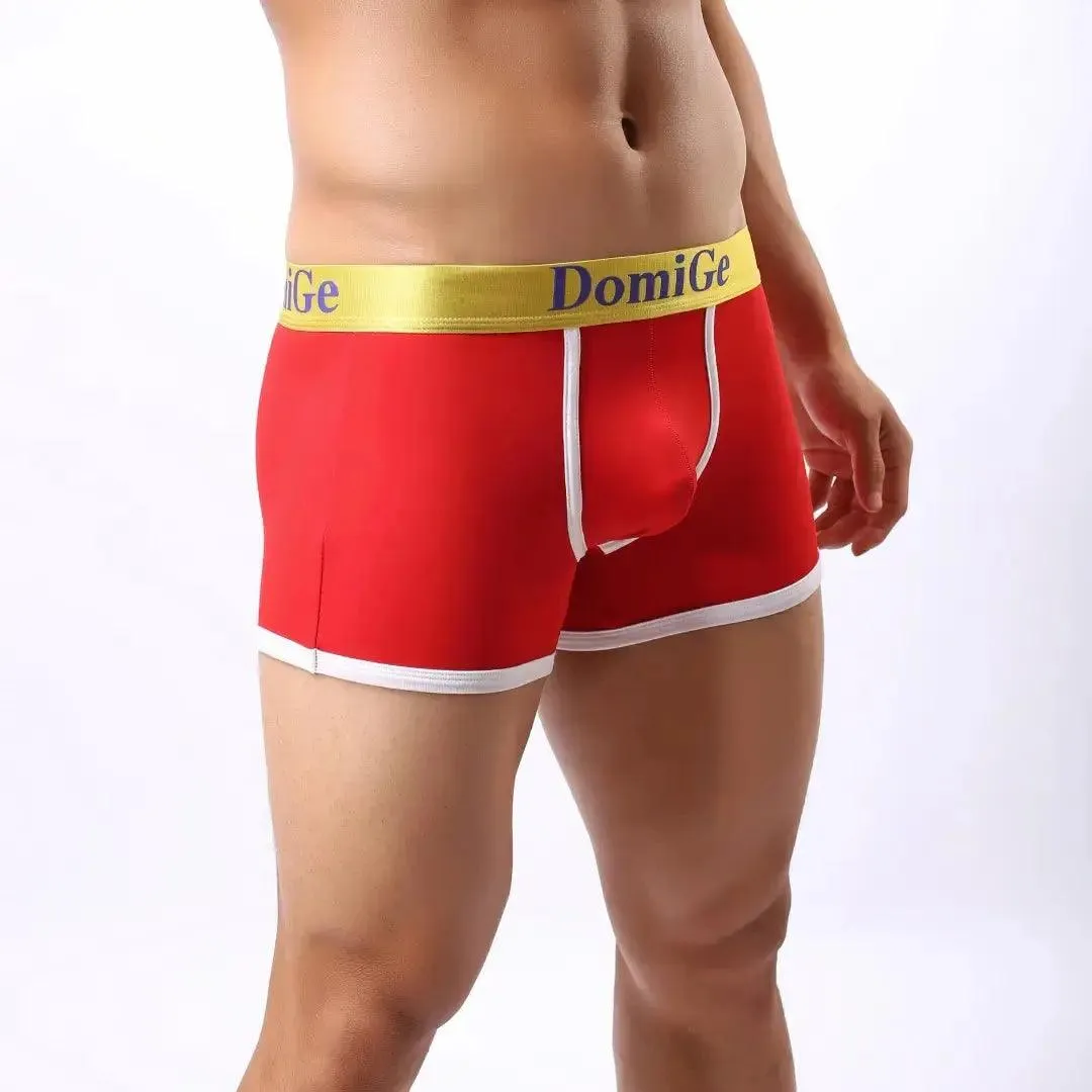 DomiGe Men's Mid-Waist Boxer Briefs U-Pouch Elastic Waistband Male Underwear