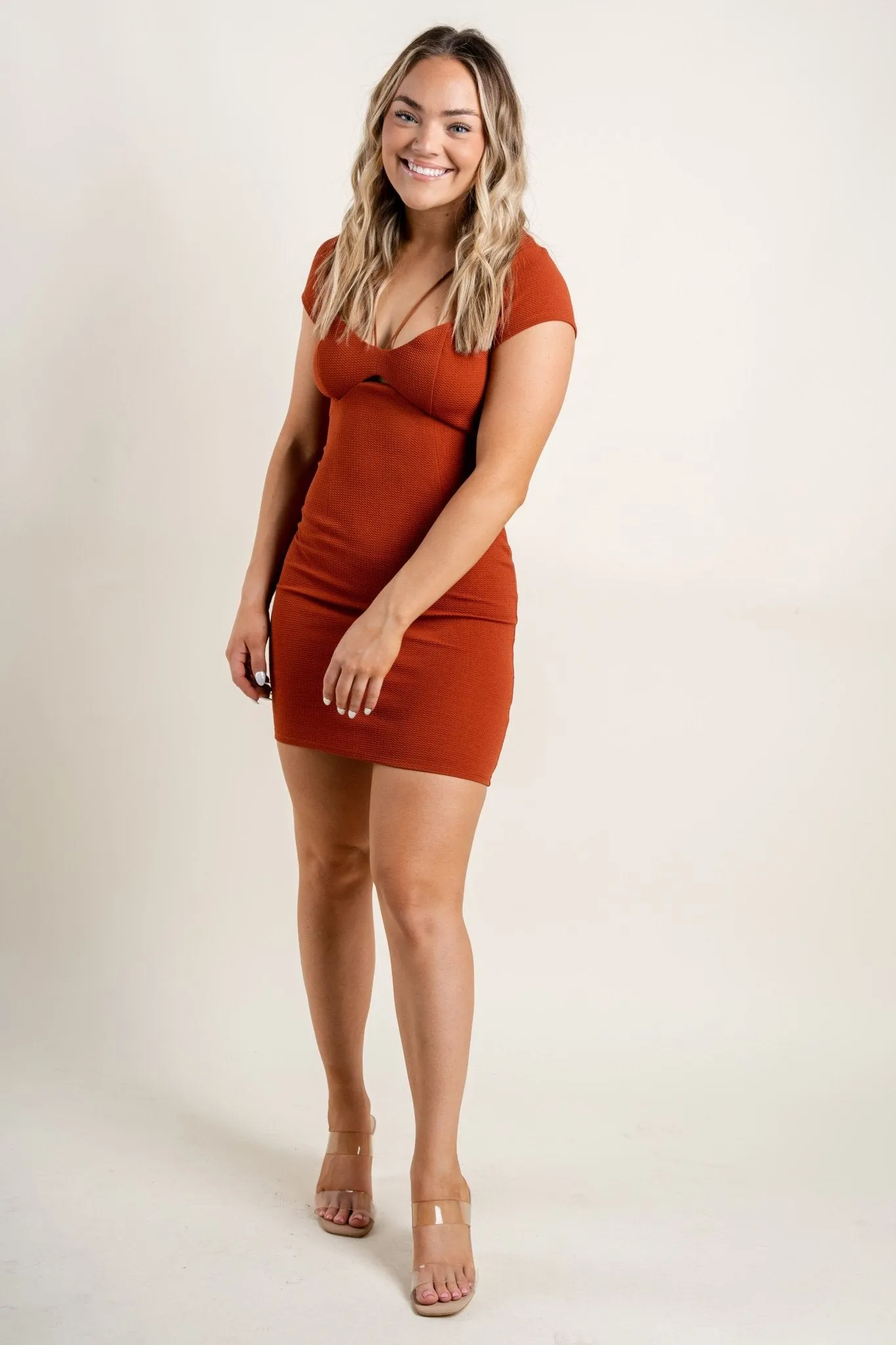Double knit dress rust