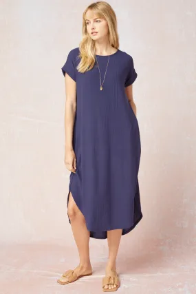 Eden Ribbed Midi Dress-Navy