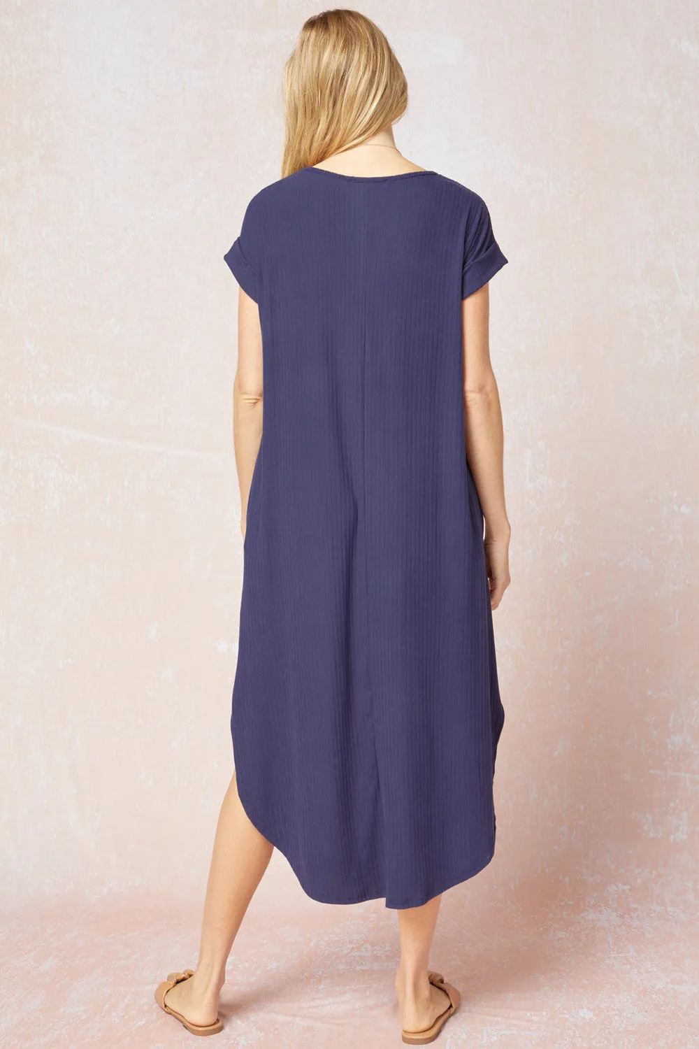 Eden Ribbed Midi Dress-Navy