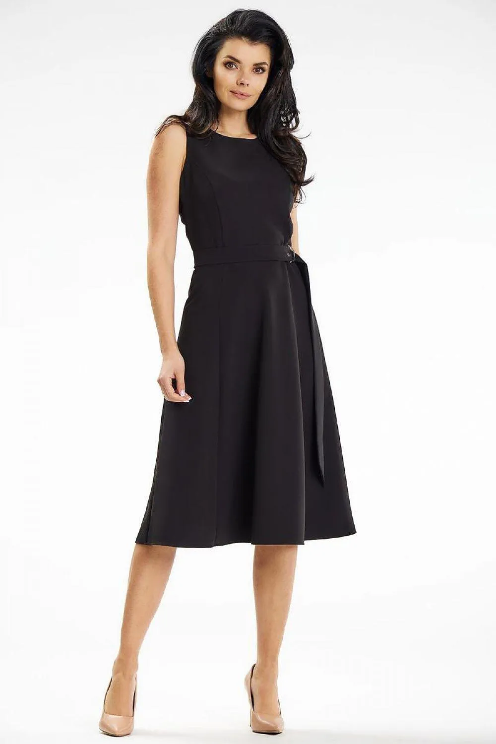 Elegant Boat Neck Midi Dress with Belt - Ideal for Any Occasion