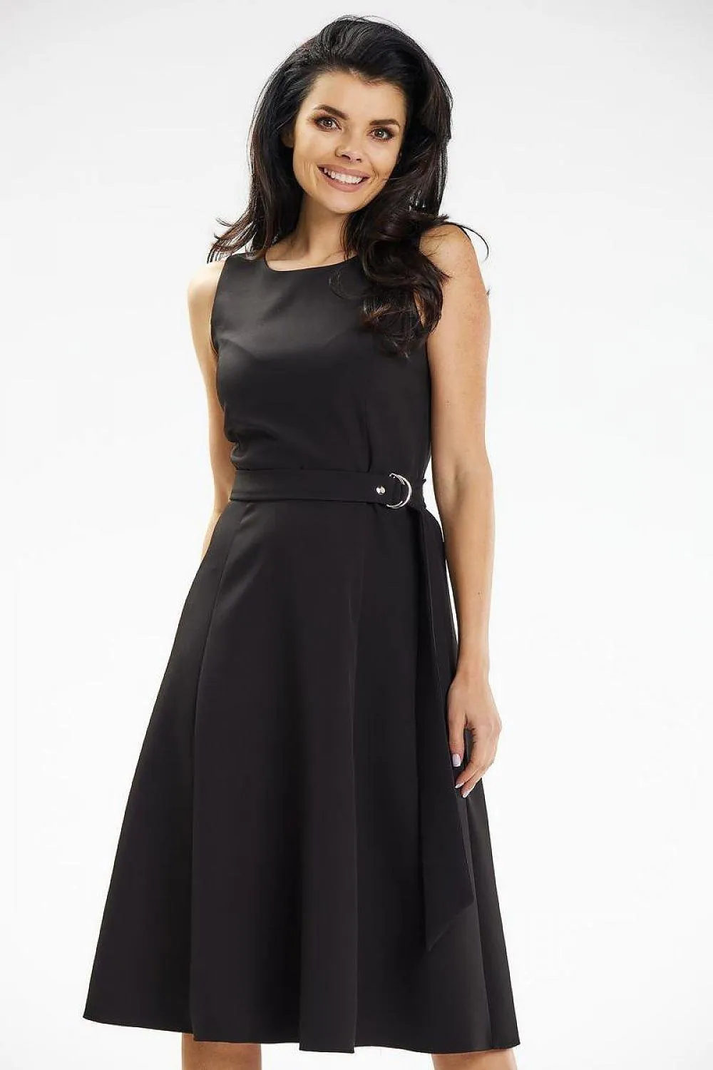 Elegant Boat Neck Midi Dress with Belt - Ideal for Any Occasion