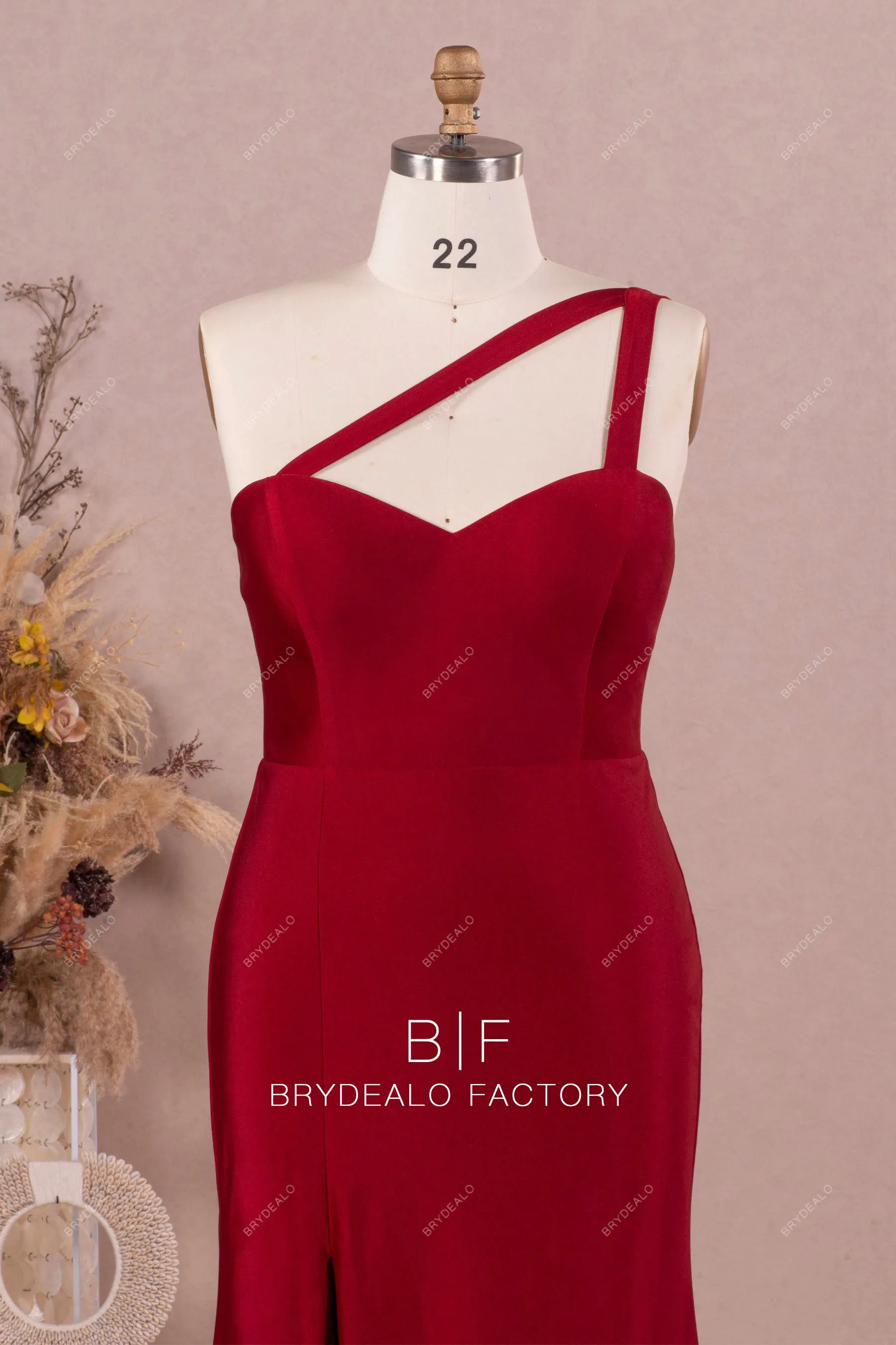 Elegant Burgundy One-Shoulder Elastic Jersey Bridesmaid Dress