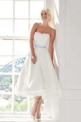 Elegant Lace Strapless Tea Length Casual Wedding Dress