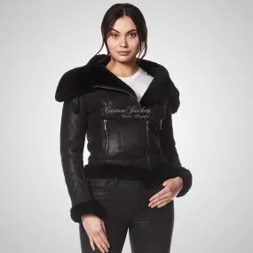 ELLERDALE Women Sheepskin Aviator Jacket Black