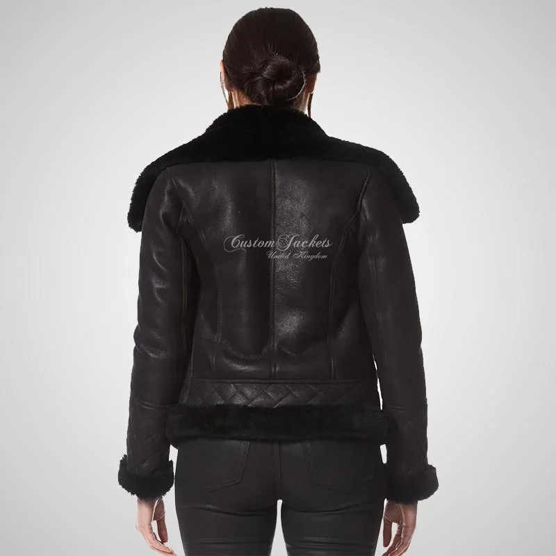 ELLERDALE Women Sheepskin Aviator Jacket Black