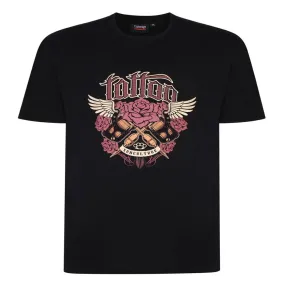Espionage Mens Big Size Short Sleeve Tattoo Print Tee (T352) Size 2XL-8XL, Black