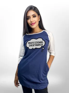 Fashionable Long T-shirt Raglan Sleeve Side Pocket For Women's