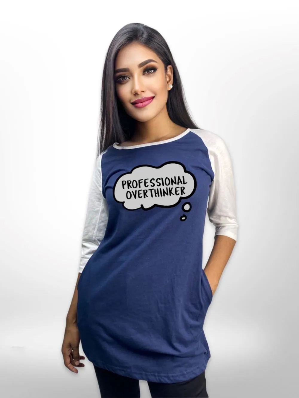 Fashionable Long T-shirt Raglan Sleeve Side Pocket For Women's