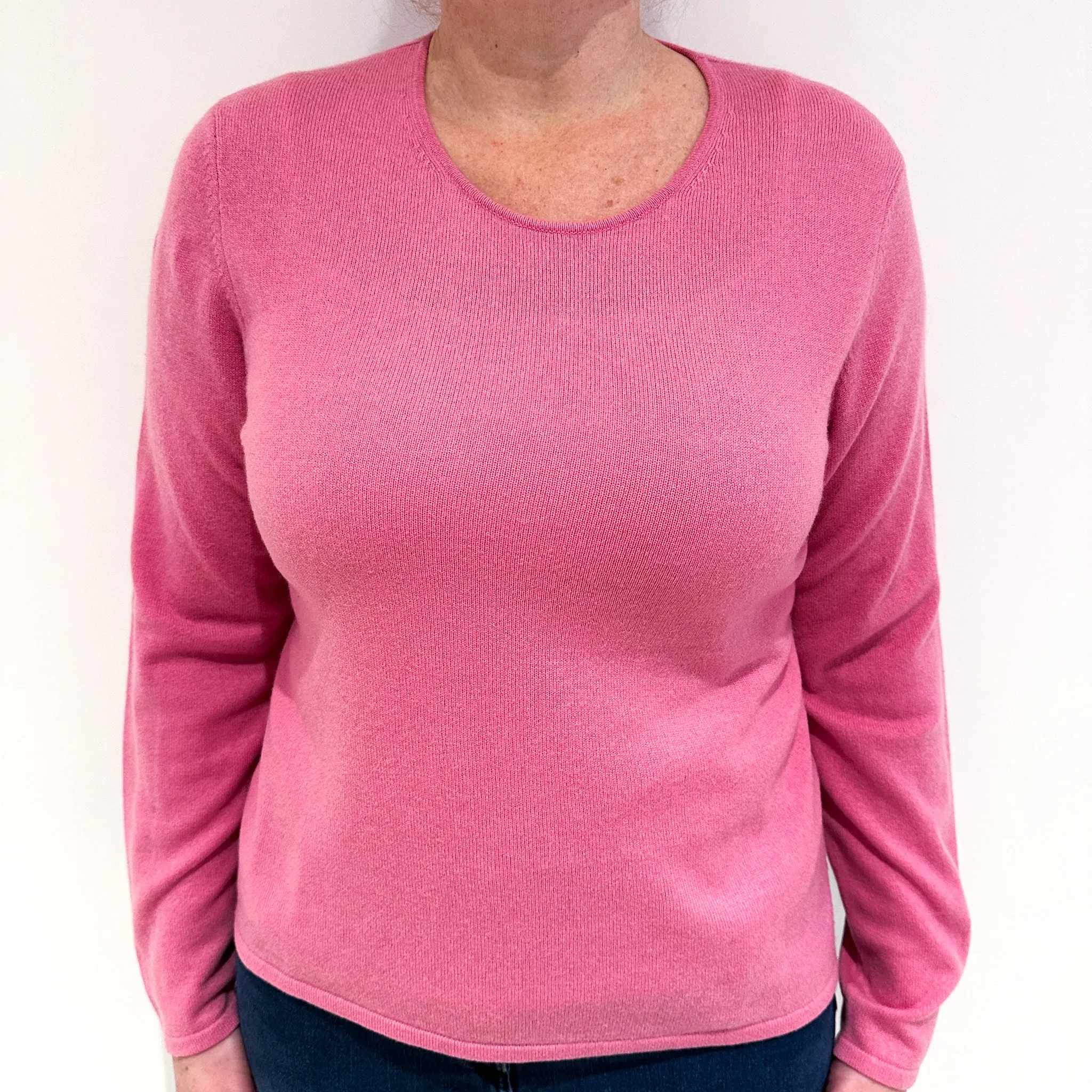 Foxglove Pink Cashmere Crew Neck Jumper Large