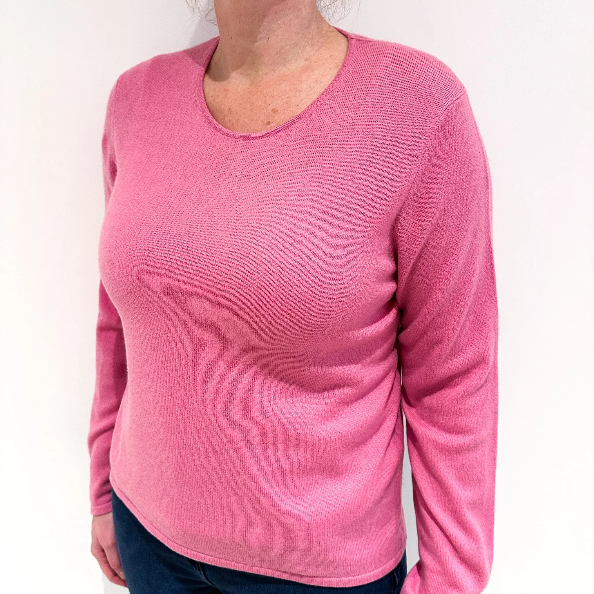 Foxglove Pink Cashmere Crew Neck Jumper Large