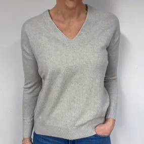 Frost Grey Cashmere V-Neck Jumper Medium