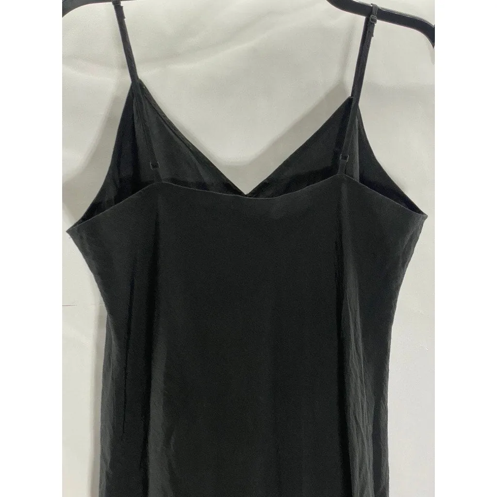 GAP Women's Black Solid V-Neck Adjustable Spaghetti Strap Slip Midi Dress SZ S