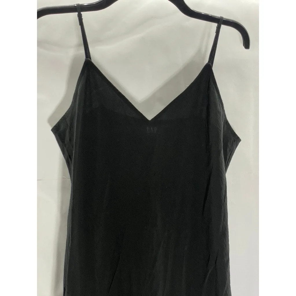 GAP Women's Black Solid V-Neck Adjustable Spaghetti Strap Slip Midi Dress SZ S