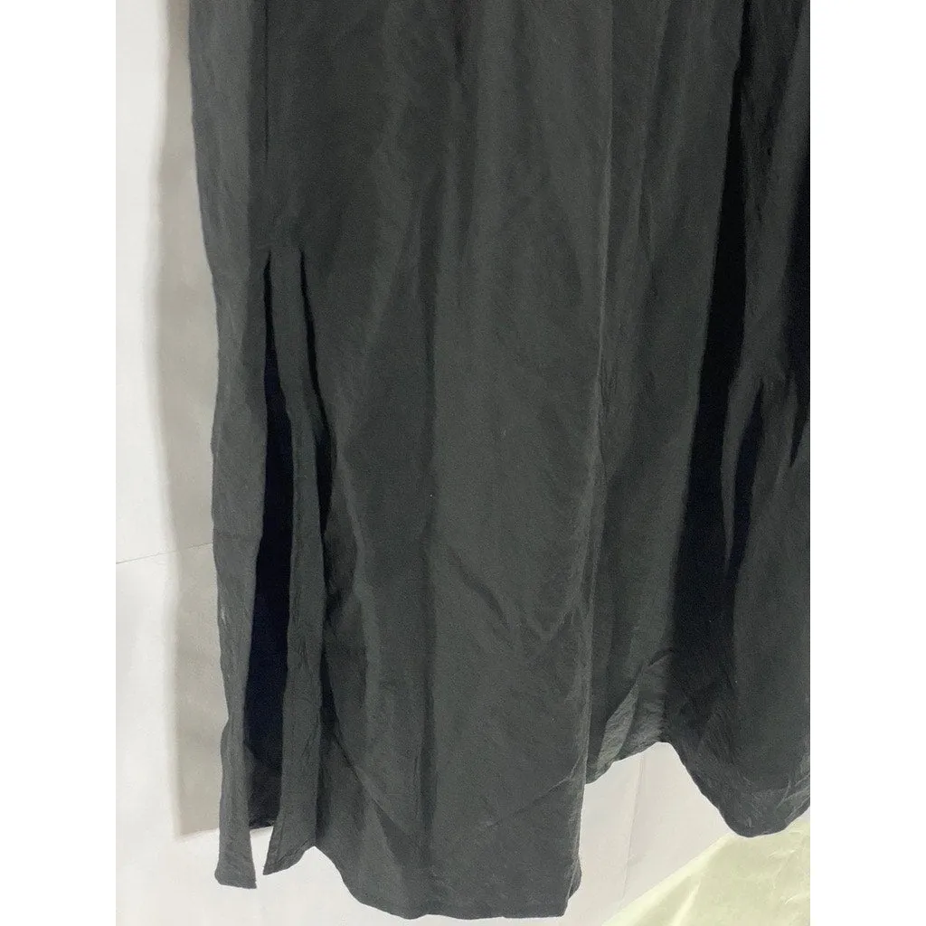 GAP Women's Black Solid V-Neck Adjustable Spaghetti Strap Slip Midi Dress SZ S