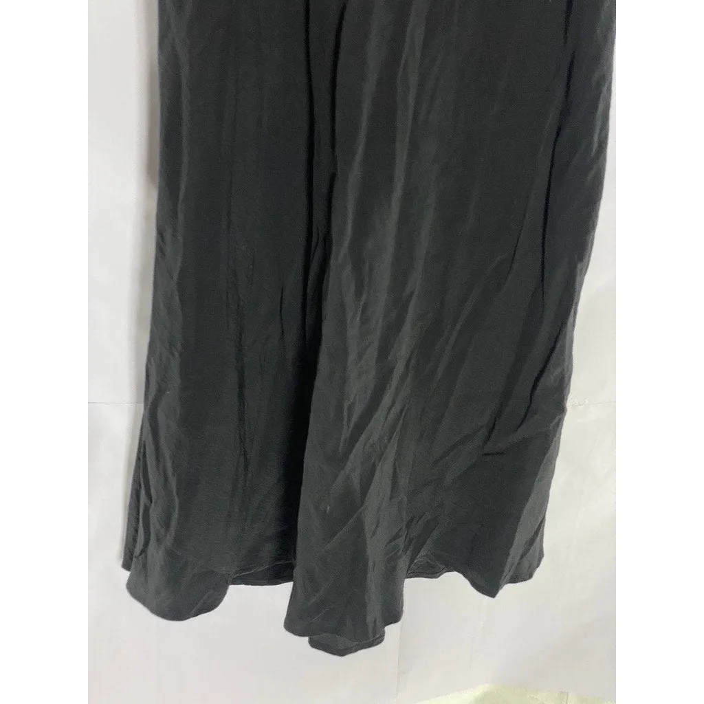 GAP Women's Black Solid V-Neck Adjustable Spaghetti Strap Slip Midi Dress SZ S