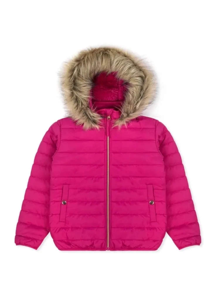 Girl's Hooded Coat w/ Fur Trim