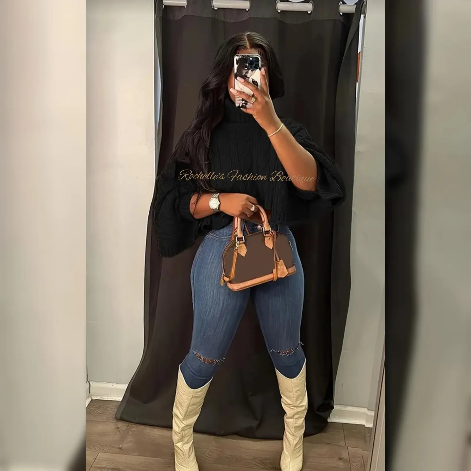 Grey Knit Turtleneck Crop Sweater