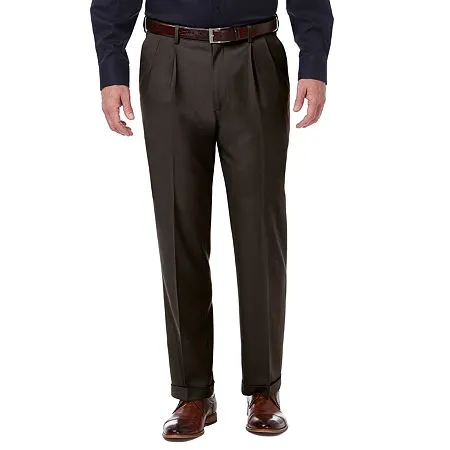 Haggar Mens Regular fit Dress Pants 34 / 32 Brown Solid Stretch