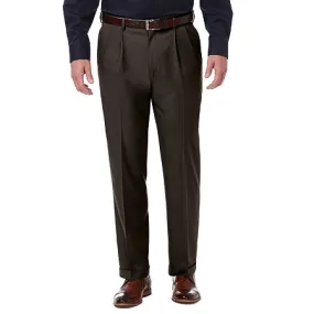 Haggar Mens Regular fit Dress Pants 34 / 32 Brown Solid Stretch