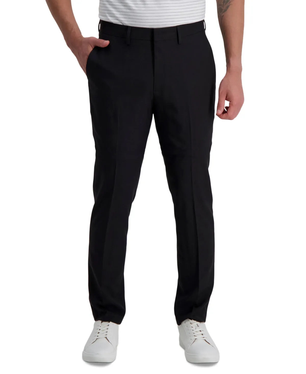 Haggar Mens Slim fit Dress Pants 30 / 32 Black Solid Stretch