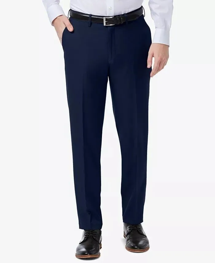 Haggar Mens Slim fit Dress Pants 33 / 30 Blue Solid
