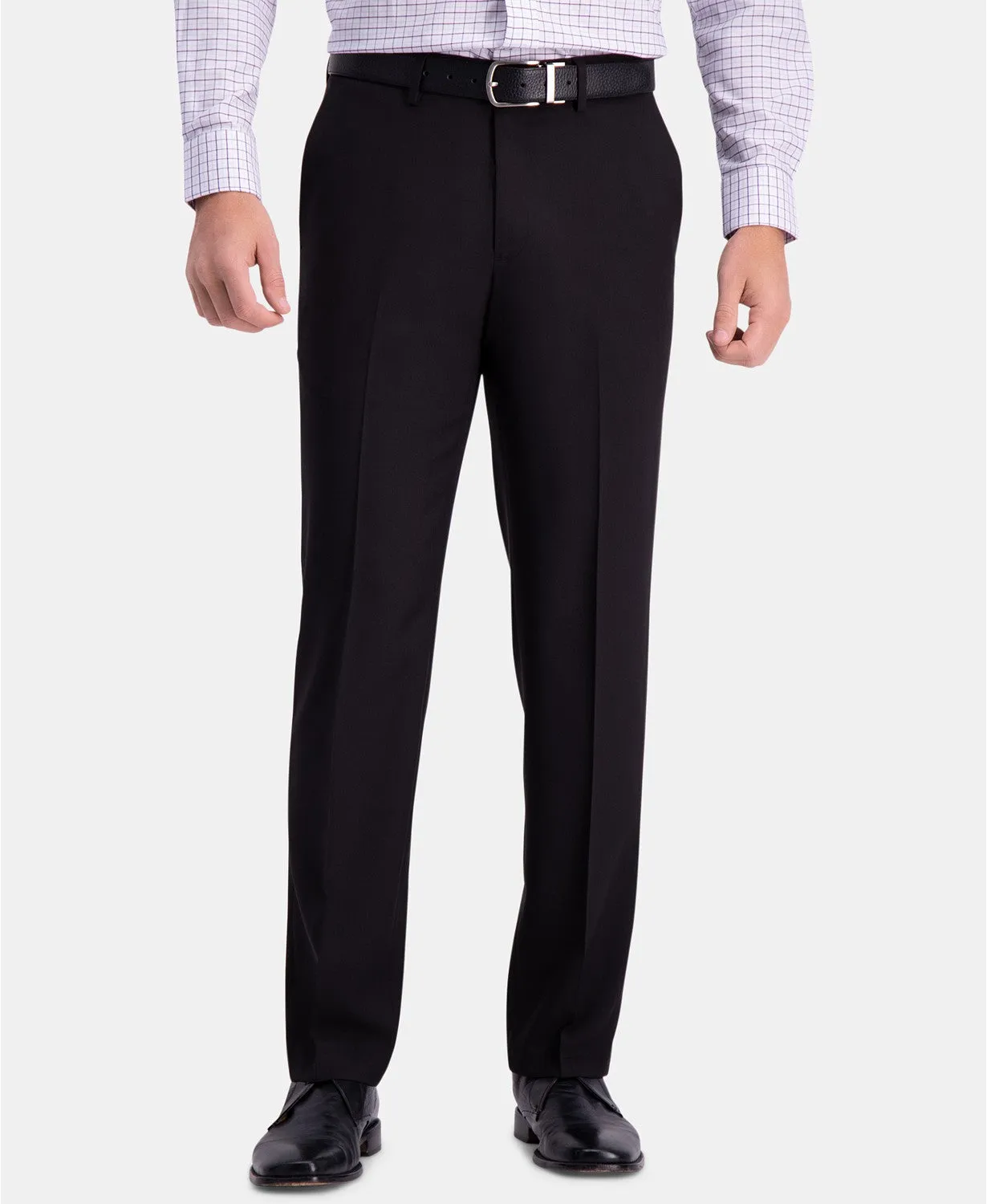 Haggar Mens Straight fit Dress Pants 36 / 29 Black Solid Stretch