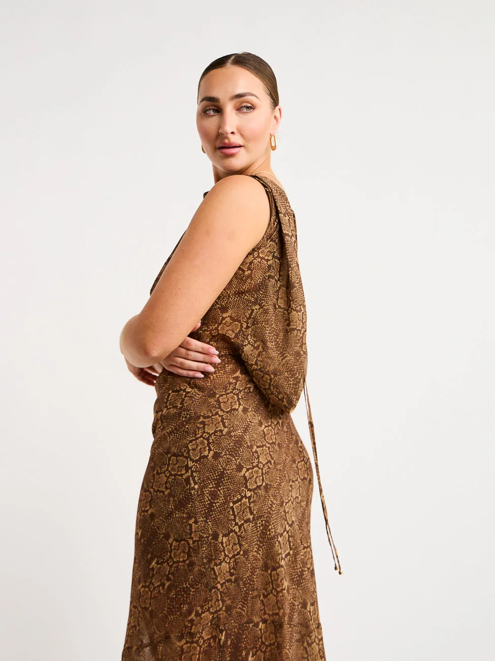 Hansen and Gretel Emmery Backless Cowl Dress in Serpent