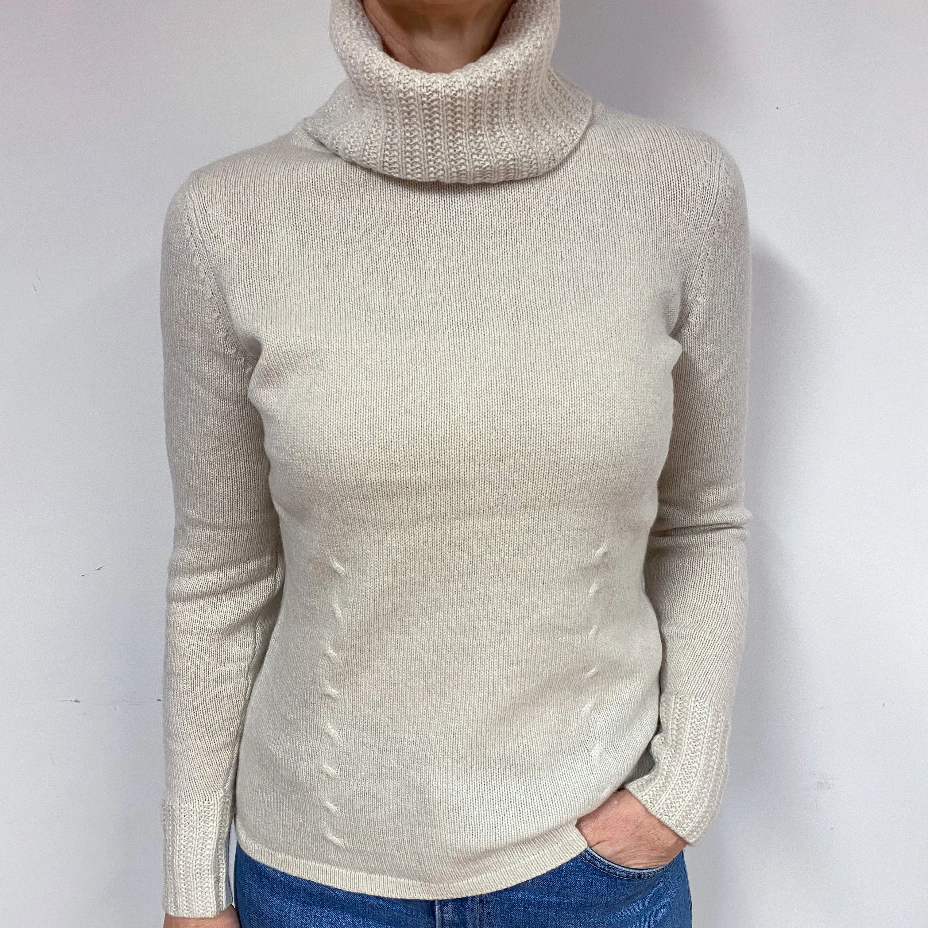 Honey Beige Cashmere Polo Neck Jumper Medium