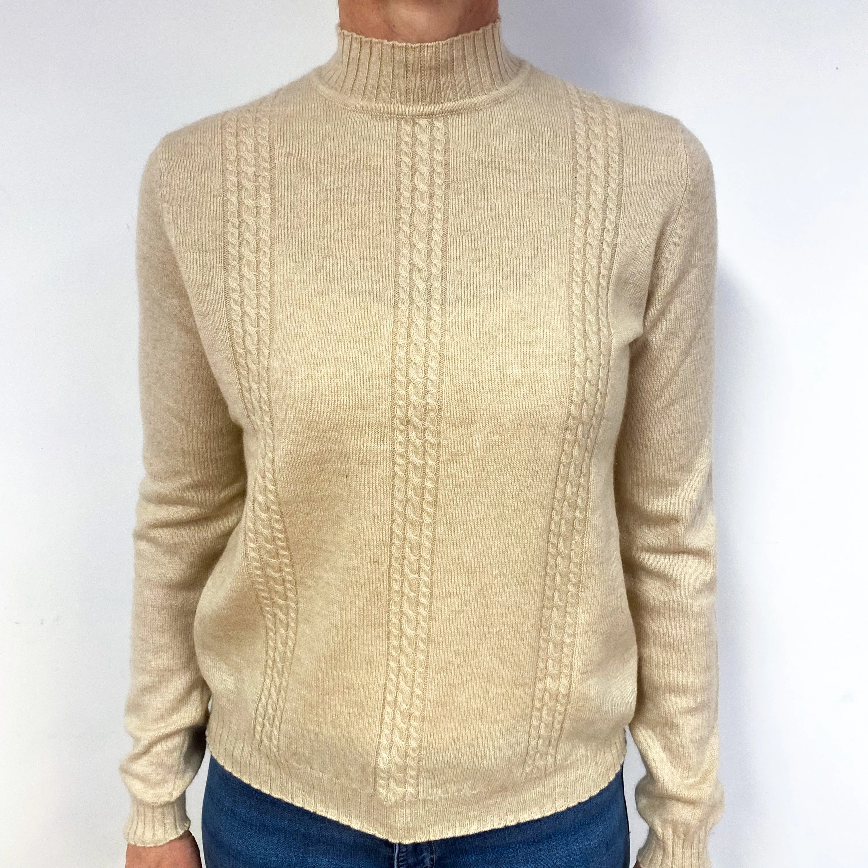 Honey Beige Cashmere Turtle Neck Jumper Medium