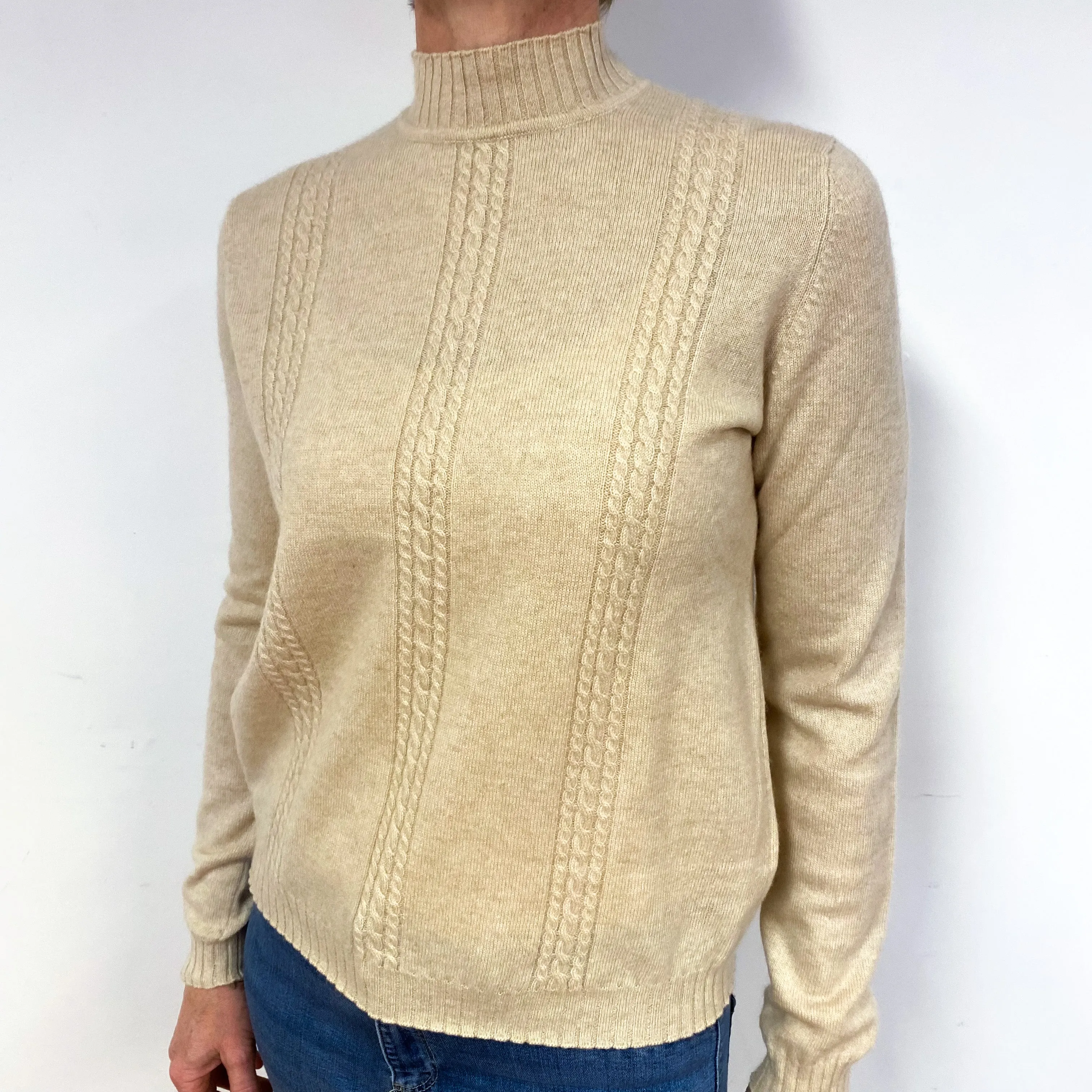 Honey Beige Cashmere Turtle Neck Jumper Medium
