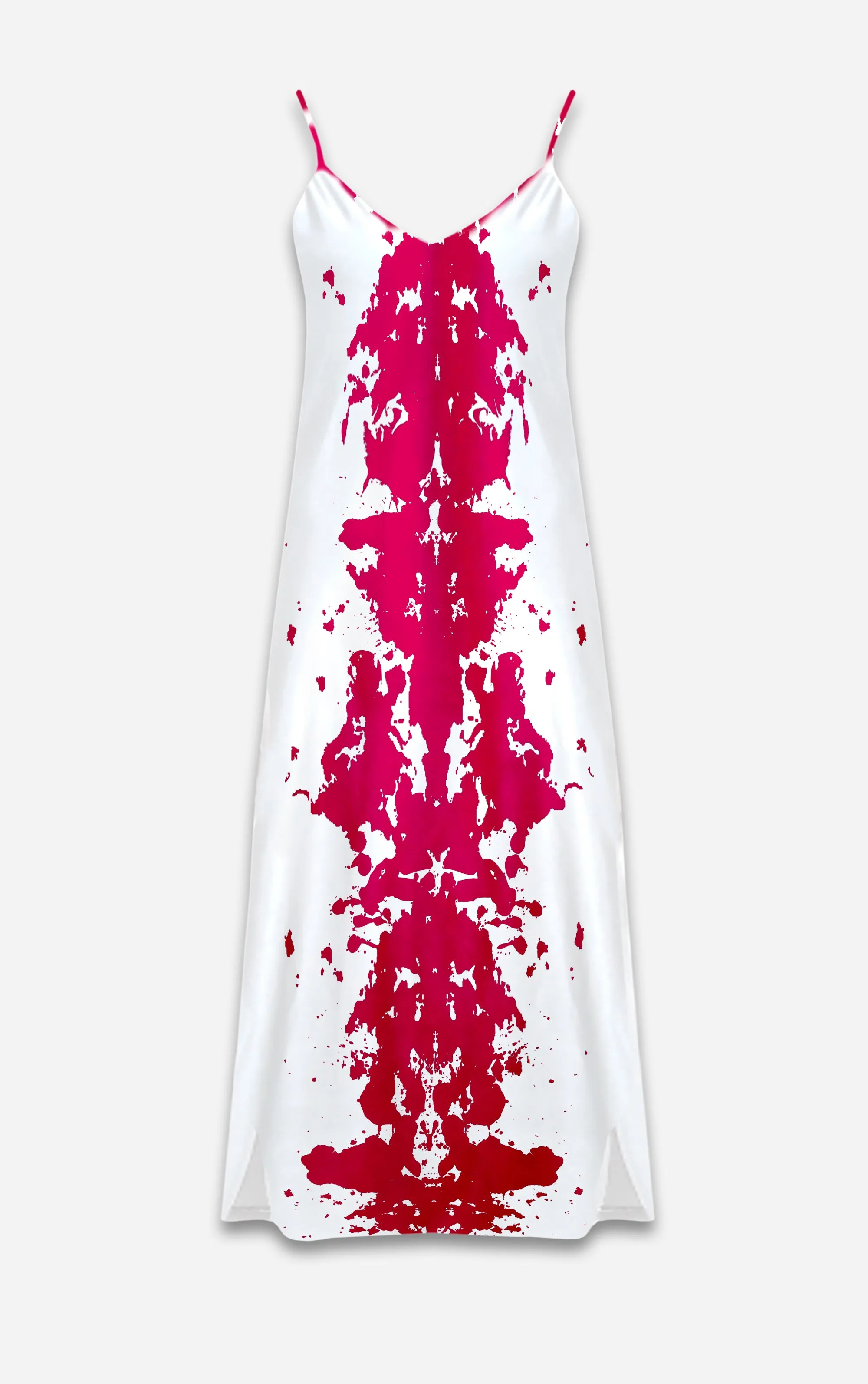 Ink Blot- 100% Silk Satin French Gothic V Neck Slip Dress in Bold Fuchsia | Le Leanian™