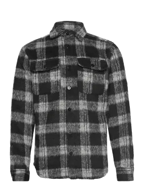 Jack & Jones Black And Grey Plaid Mohair Wool Blend Oversized Shirt Jacket