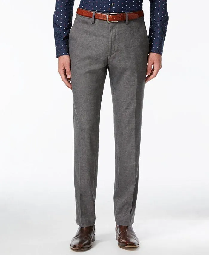 Kenneth Cole Reaction Mens Slim fit Dress Pants 34 / 32 Grey Solid Stretch