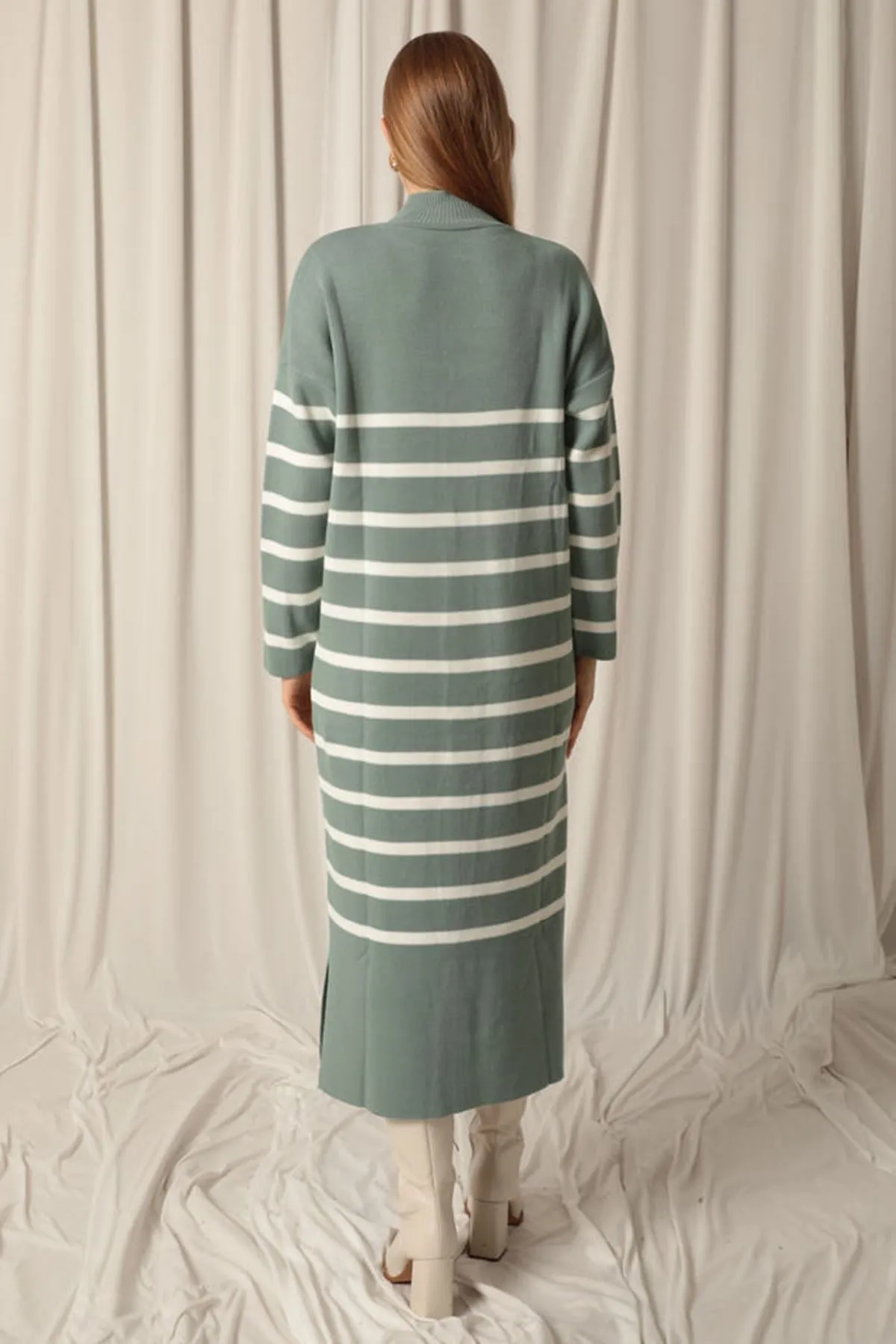 KKT Knit Fabric Turtleneck Striped Mint Dress - Guaynabo