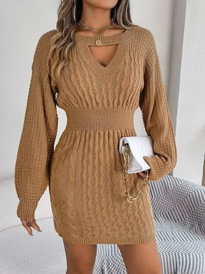 Knit Cutout Slit Sweater Dress