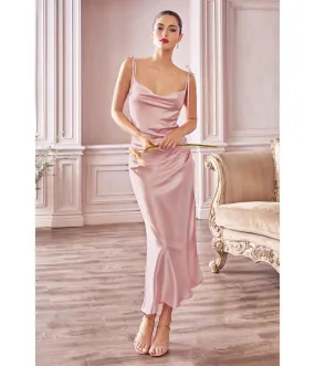 Ladivine by Cinderella Divine Dusty Rose Satin Slip Homecoming Midi Dress