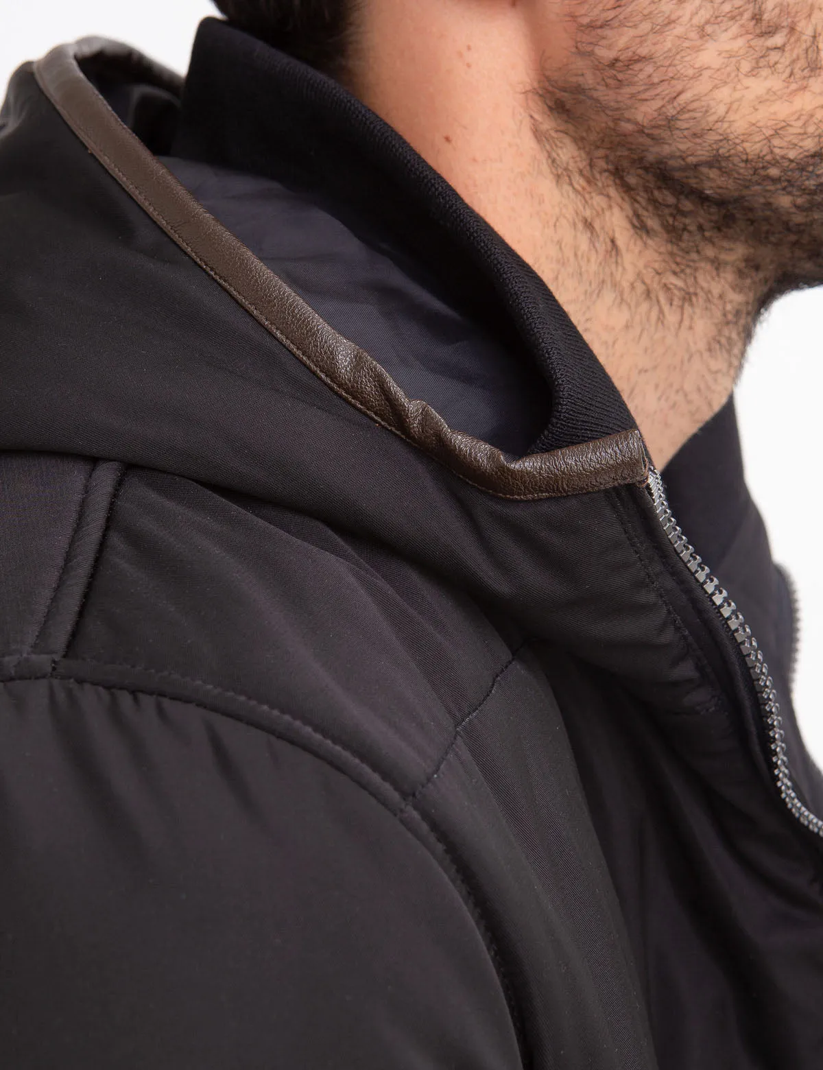 LEATHER TRIM FLEECE LINED PUFFER COAT
