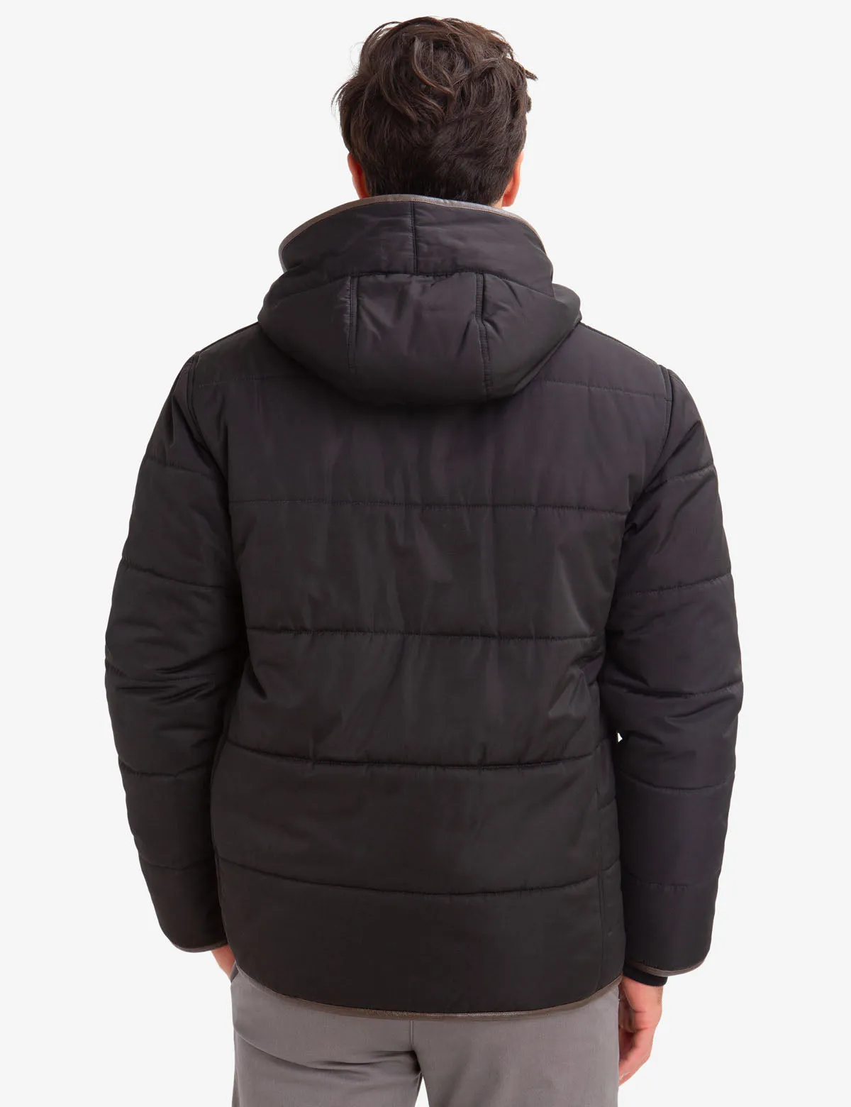 LEATHER TRIM FLEECE LINED PUFFER COAT