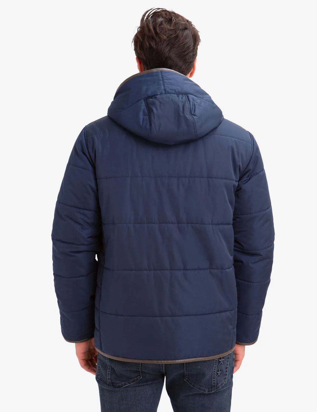 LEATHER TRIM FLEECE LINED PUFFER COAT