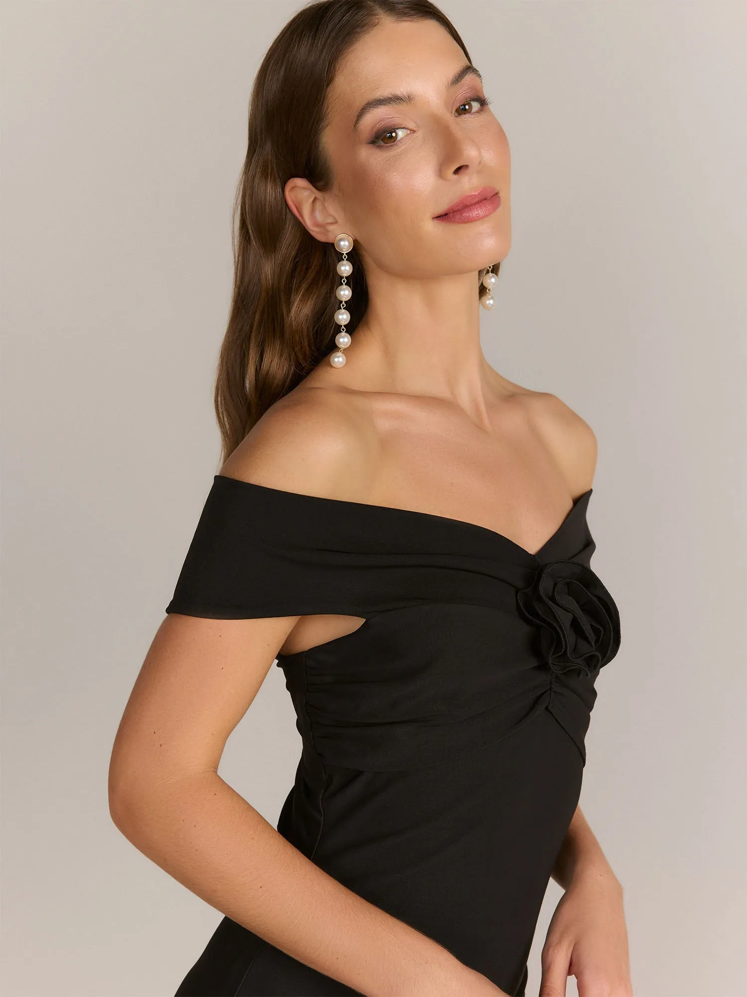 Lena Off Shoulder Rosette Jersey Dress - Brands We Love