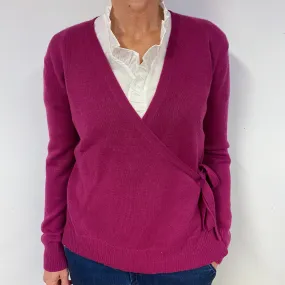 Magenta Purple Wrap Cashmere V-Neck Jumper Medium