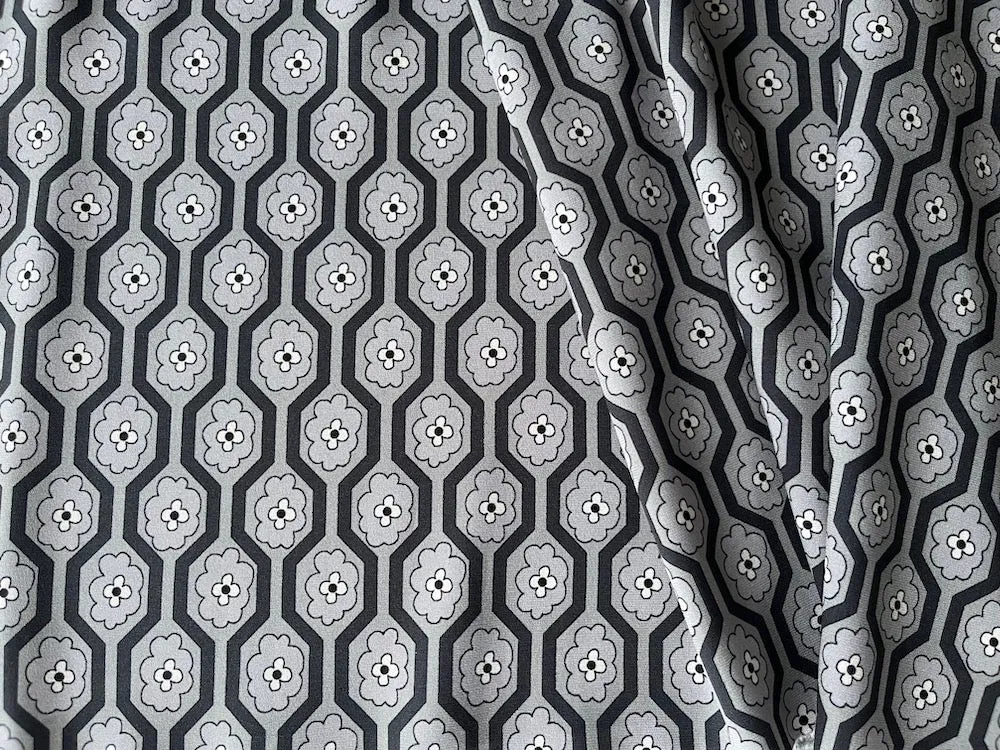 Matte Honeycomb & Floral Dolphin Grey Silk Satin Charmeuse (Made in Italy)