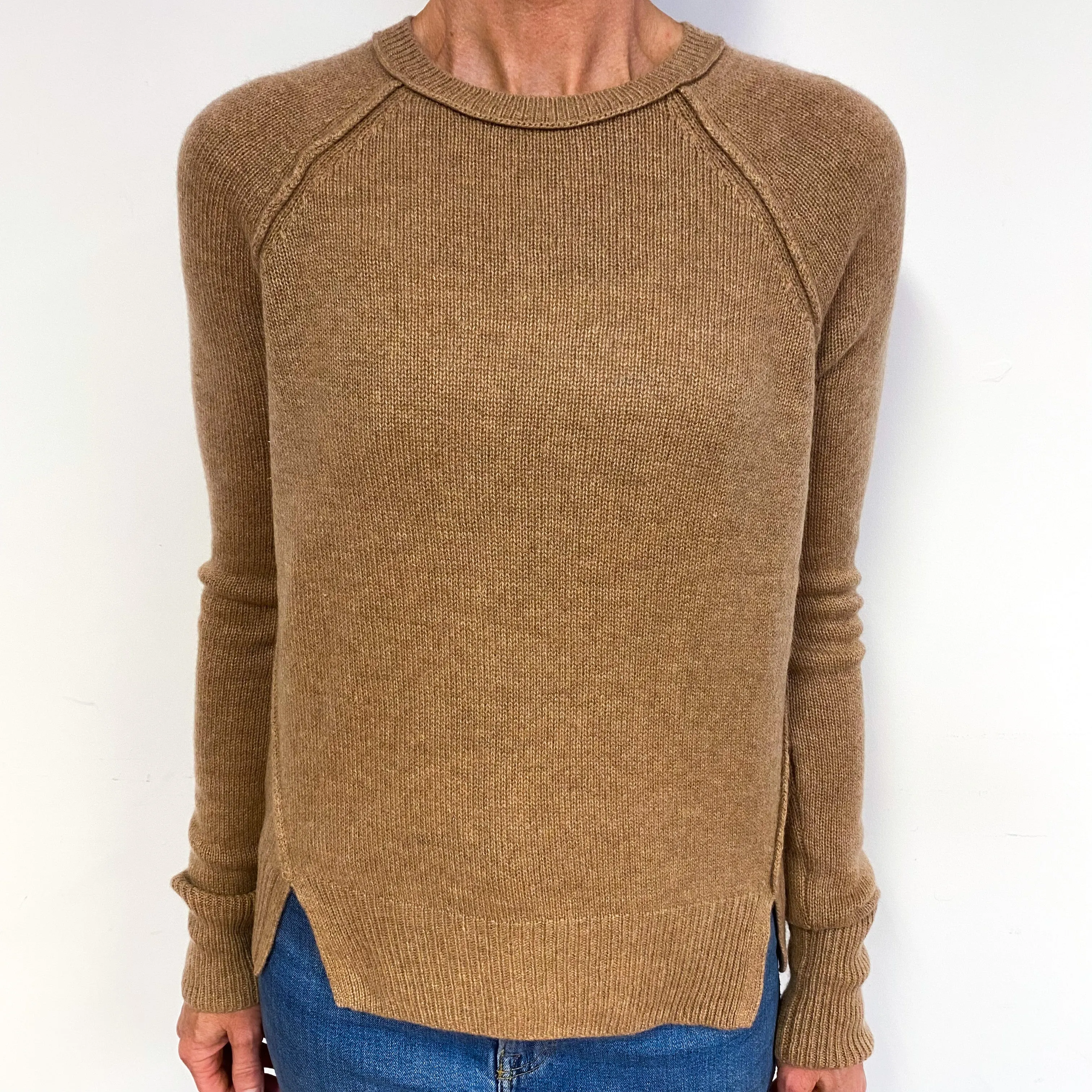 Me   Em Camel Brown Cashmere Crew Neck Jumper Medium