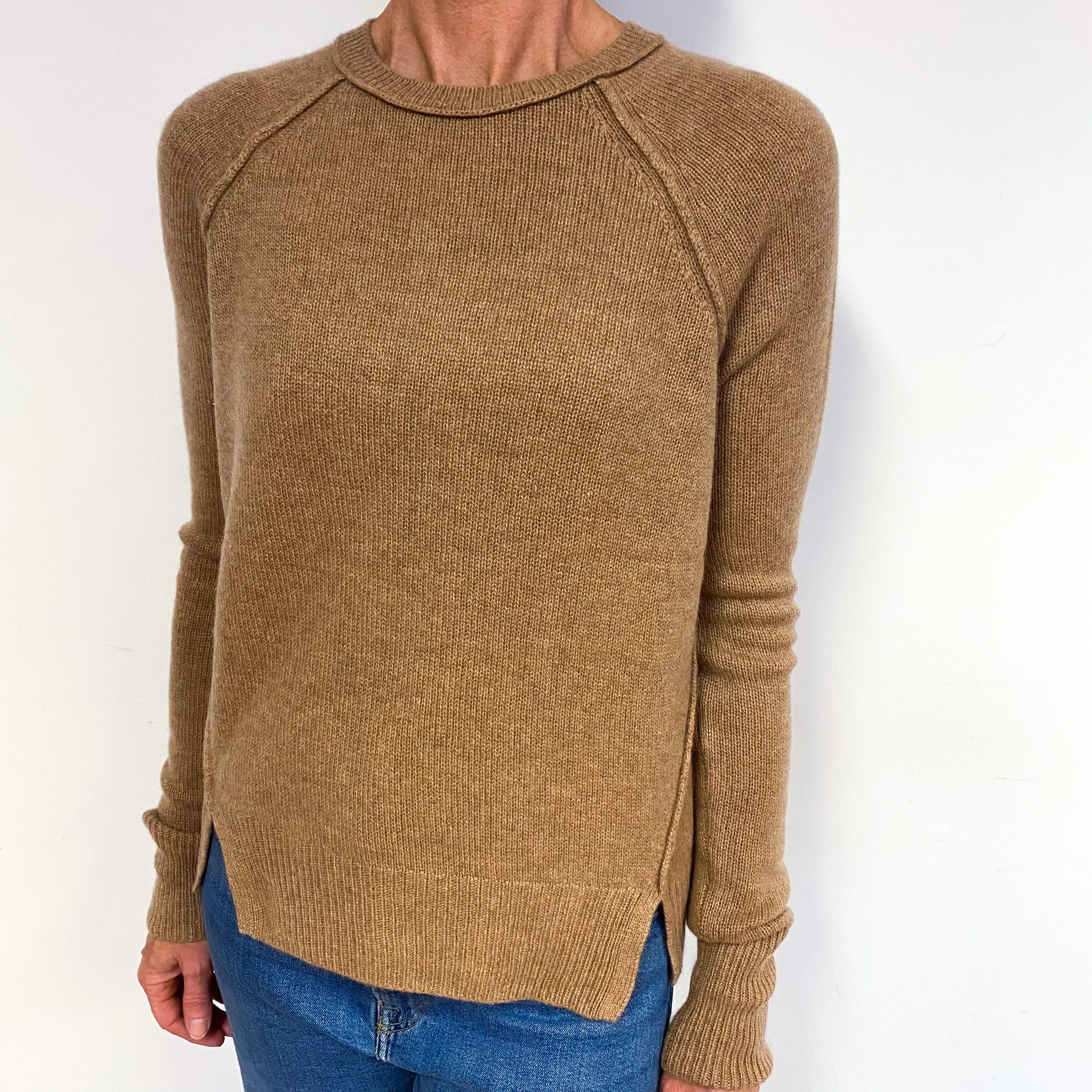 Me   Em Camel Brown Cashmere Crew Neck Jumper Medium