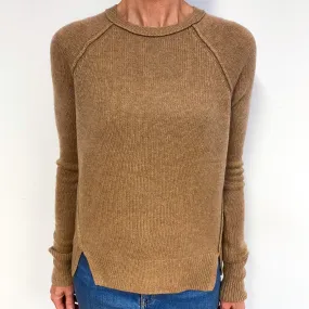Me   Em Camel Brown Cashmere Crew Neck Jumper Medium