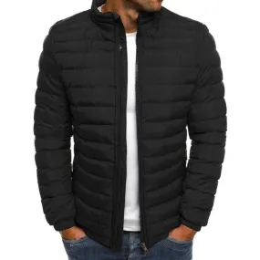 Mens Black Jackets Zip Up Quilted Lined Bubble Coat Padded Puffer Winter Warm Outwear