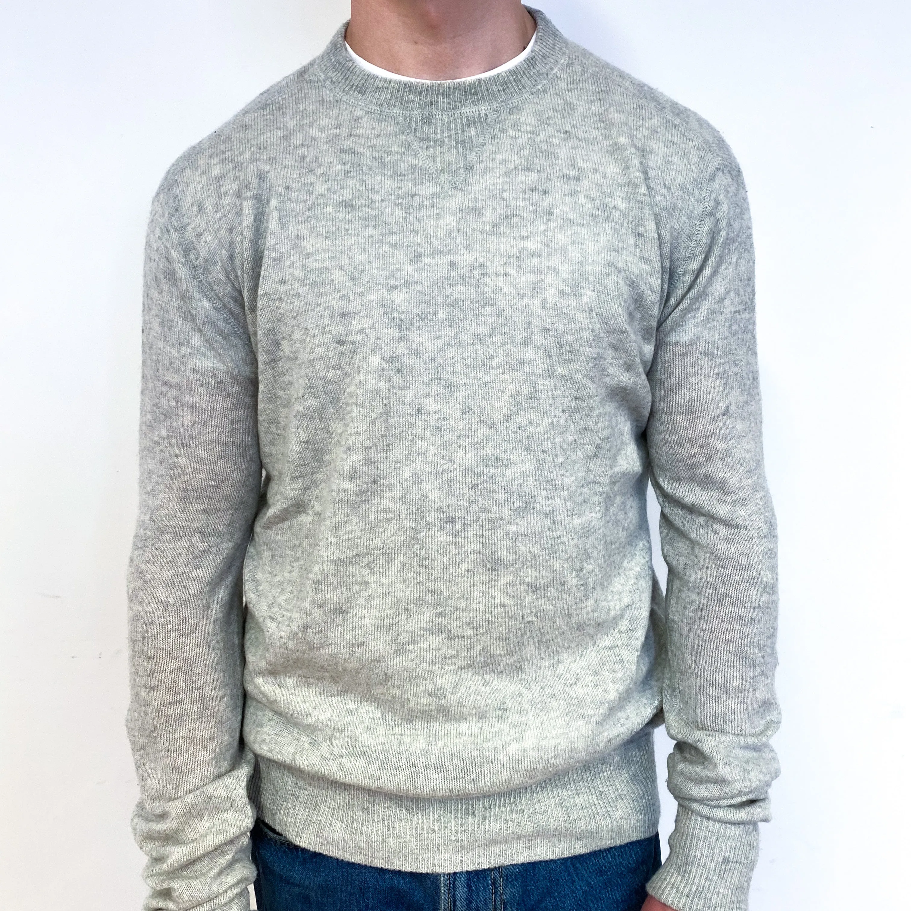 Men's Lightweight Grey Cashmere Crew Neck Jumper