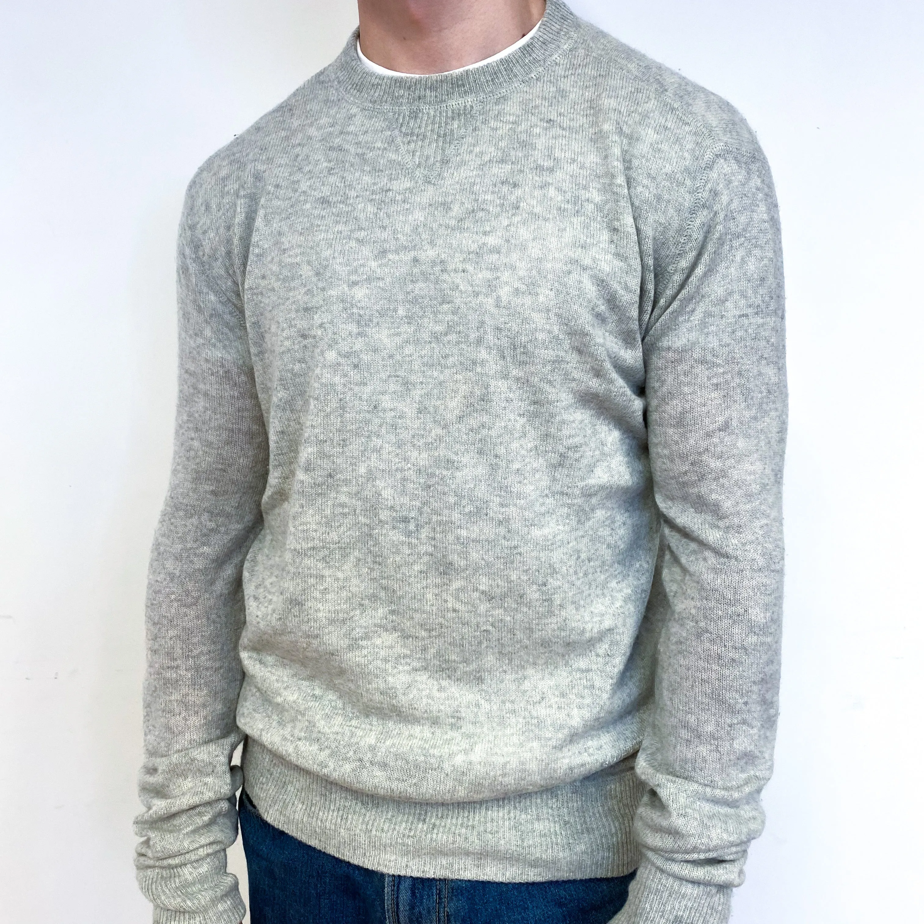 Men's Lightweight Grey Cashmere Crew Neck Jumper