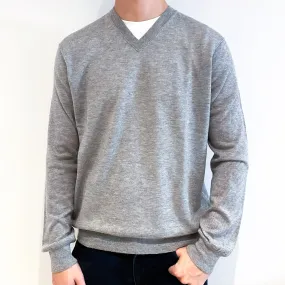 Men's Smoke Grey Fine Knit Cashmere V-Neck Jumper Extra Large